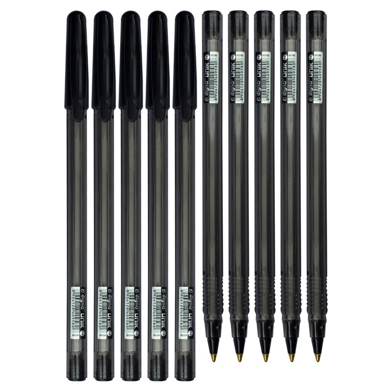 UnikStic Ballpoint Pens, BLACK, Medium Point (1.0mm), Pack of 10,