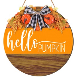 Yuntau Thanksgiving Pumpkin Door Sign Thanksgiving Hanging Decor Fall Wooden Sign Autumn Decorations Pumpkin Maple Leaves Door Hanger Wreath for Outdoor Farmhouse Front Porch