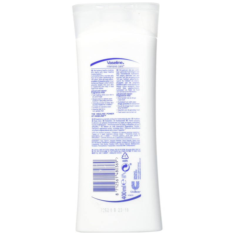 Vaseline Intensive Care Advanced Repair Fragrance Free Body Lotion 400
