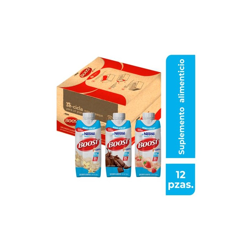 Boost Menos Azúcar Suplemento Alimenticio Mix de Sabores 12 pzas