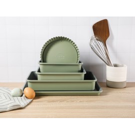 Sur La Table Kitchen Essential Carbon Steel Baking Pans Bakeware Set W/Premium PFA Free Grey Ceramic Non stick - Juniper Green Exterior