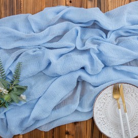 Aoksunova Muslin Wedding Table Runner, Light Blue, 4 m x 80 cm, Decorative Cheesecloth Fabric