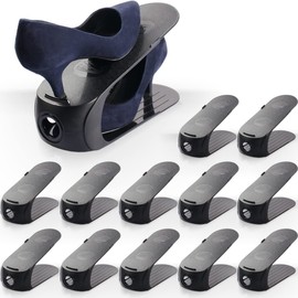 Stimo 12 x Shoe Stacker Shoe Organiser Shoes Space Saving Storage Shelf Non-Slip Shoe Holder (12 x Shoe Stackers), Black