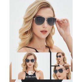 BIRCEN Polarized Aviator Sunglasses for Women : UV Protection Acetate Square Sunglass With Retro Classic Style