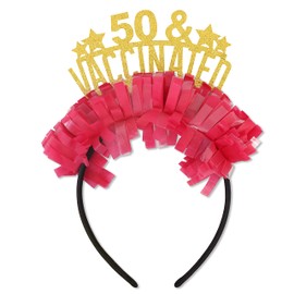 I'm Vaccinated for 50th Birthday Tiara - Party Crown for Fifty Birthday,Funny Glittering Colorful Tassel Paper Headgear,50 Years Old Birthday Gift For Girls or Women