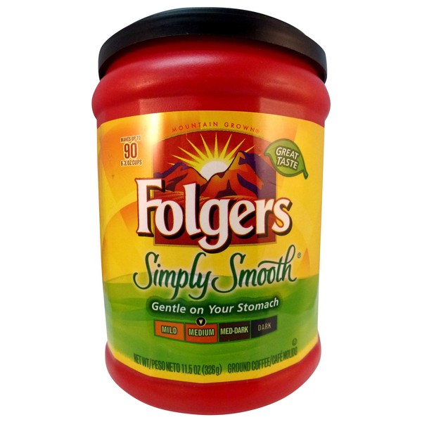 Folgers Simply Smooth Ground Coffee, 11.5 Ounce Tubs (Pack of 6)