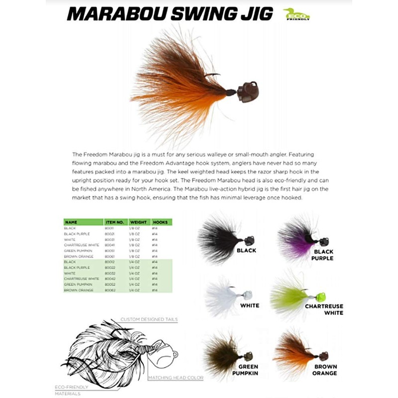 Freedom Tackle Marabou Jig Live-Action Fishing Lure Hair Jig with