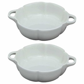Pumpkin Ceramic Baking Dish Set Of 2 with Handles Oven To Table Ideal for Lasagne/Pie/Casserole/Tapas (5x 14x 19cm/8.5inch) White