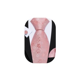 Barry.Wang Pink Flower Ties Handkerchief Cufflink Wedding Business Necktie Set