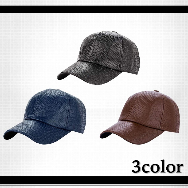 White Fang CA296 Men's Hat Cap, Leather, Crocodile Leather, Stylish,