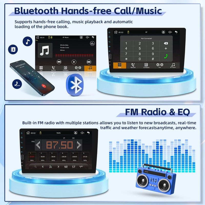 Fuluku 9 Inch Touch Screen Single Din Wireless Carplay Radio