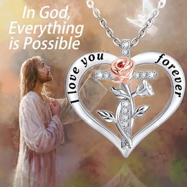 Butterfly Elephant Pendant Necklace Crystal Rose Flower Cross Necklace Chain Jewelry for Women Girls Teens (Rose)