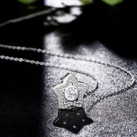 Qings Birthstone Star Necklace 925 Sterling Silver Star Pendant Necklace 12 Months Birthstones Birthday Gift for Women Girls Teenagers, Sterling Silver Cubic Zirconia, Zircon