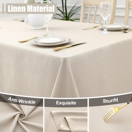 Smiry Square Table Cloth Linen Textured, Waterproof Spillproof Anti-Wrinkle Burlap Tablecloth, Washable Decorative Fabric Table Cover for Dining, Party, Banquet, 54 x 54 Inch, Beige