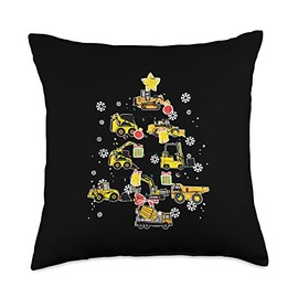 Boys Christmas Decor Kids Toddler Pajama PJ Gift Construction Trucks Christmas Tree Xmas Boys Kids Toddlers Throw Pillow, 18x18, Multicolor