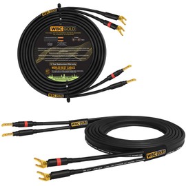 WORLDS BEST CABLES 5 Foot WBC-GOLD-LOCAP-SPKR-10 AWG - Low-Capacitance - Low-Inductance - High Purity OFC - Audiophile HiFi Speaker Cable Pair with Eminence Gold Banana (x2) & Spade (x2) Plugs