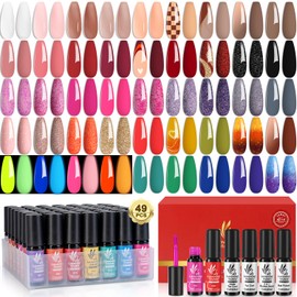 Lavender Violets 49 Pcs Gel Nail Polish Kit, 45 Colors Gel Polish Set with Glitter Glossy Matte Gel Base and Top Coat Set for Nail Art A950