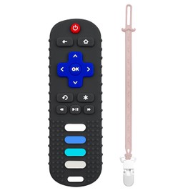 ROBBEAR Baby Teething Toys, Food Grade Silicone Remote Control Teether for Babies 3 6 12 18 Months, TV Remote Shape with Silicone Pacifier Clip Infant Chew Toys for Boys and Girls, Freezer BPA Free