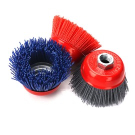 SI FANG 3 Pack 3" x 5/8"-11 Assorted Nylon Filament Abrasive Wire Cup Brushes Set, 80 120 240 Grit Nylon Bristle Cup Wheel, for Metal Furniture Surface Prepping&Polishing, Removal Rust Paint, 12500RPM