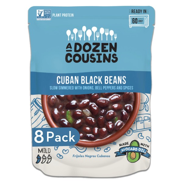 A Dozen Cousins Seasoned Beans, Vegan and Non-GMO Meals Ready to Eat Made with Avocado Oil (Black Beans, 8 Pack)…