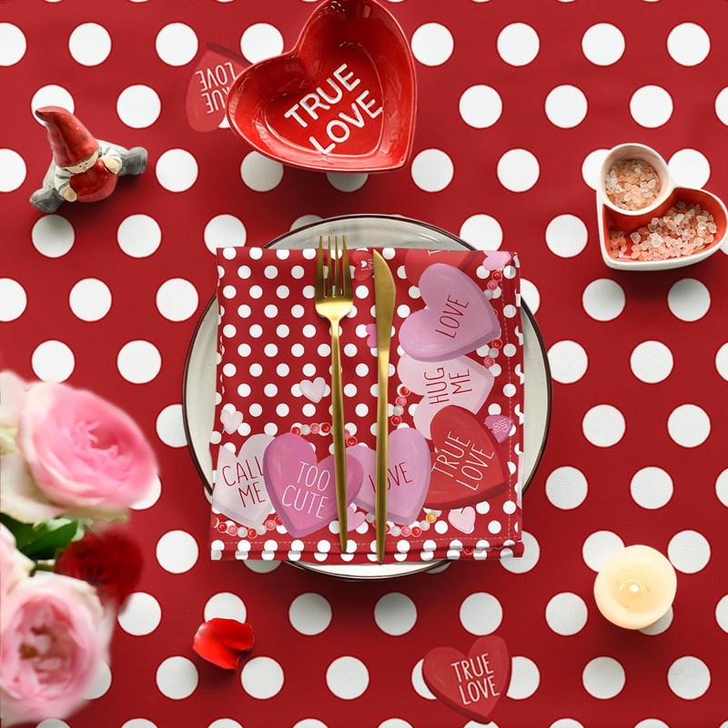 Horaldaily Valentine Tablecloth 60×104 Inch Rectangular, Candy Love Hearts Dots