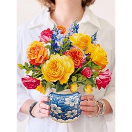 Paper Pop Up Cards, Paper Flower Bouquet 3D Popup Greeting Cards with Note Card & Envelope, Birthday Card, Anniversary（12" Sorbet Roses）