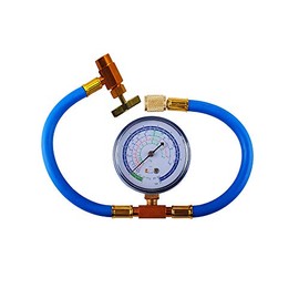 R134a Refrigerant Charging Hose to Refrigerator, AC Recharge Hose, Can Tap with Gauge - R-134a can to R-12/R-22 port,