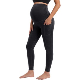 IUGA Maternity Leggings Over The Belly Buttery Soft Maternity Yoga Pants with Pockets Pregnancy Leggings for Women Activewear Black