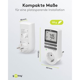goobay - Zeitschaltuhr digital mit 16 Programmen - Zeitschaltuhr Steckdose mit Zufallsmodus zum Einbruchschutz - Timer Steckdose inkl. 100 Tage Back-up Akku - 3680W - 230V (AC) - 16A - 64900