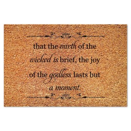 DecStic That The Mirth of The Wicked is Brief Coir Doormat Doormats Christian Scripture Rustic Weather Resistant Non Slip Mat for Indoor Outdoor Porch Home Entryway 16x24in