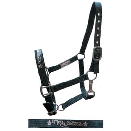 2 Ply Nylon Halter with Silver Merry Christmas Embroidered Nose