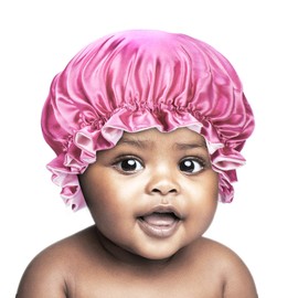SENGTERM Children's Satin Sleep Cap Baby Double Layers Satin Adjustable Bonnet Silk Night Cap Elastic Band Satin Bonnet Night Cap for Hair Care (Children, Kids, Pink/Purple)