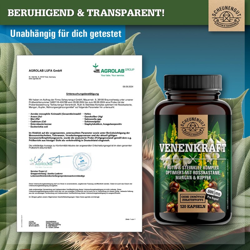 VENENKRAFT® Rutin Stone Clover Capsules High Dose Important: Laboratory-Tested Vein