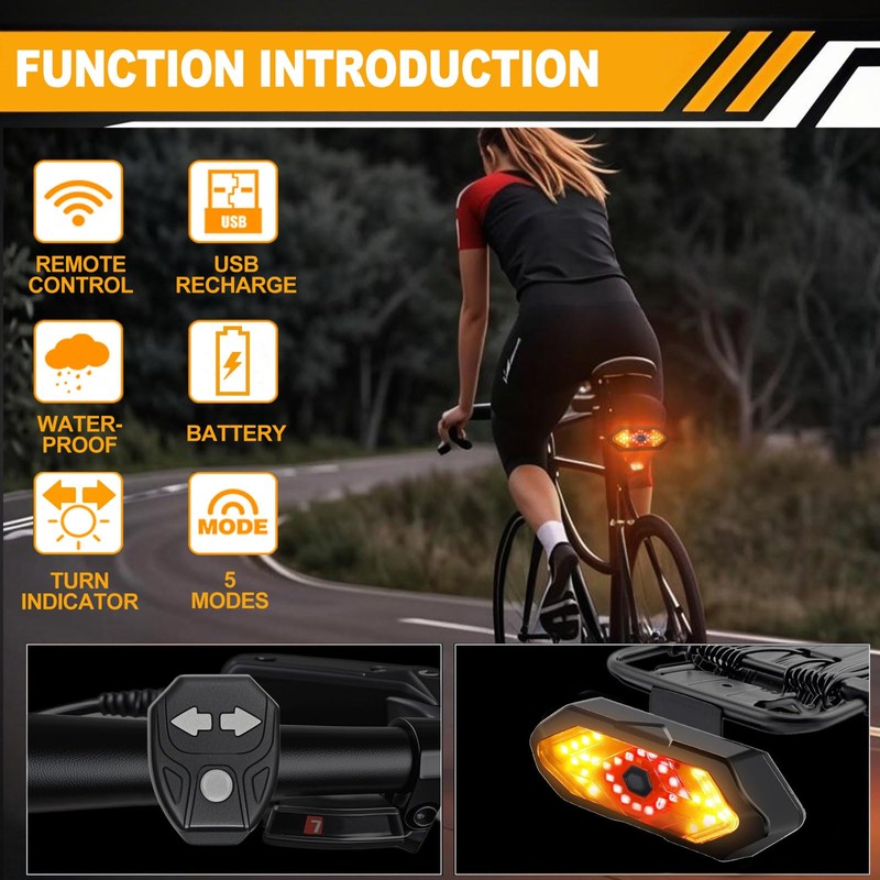 Bike taillight USB Bike Turn Signal with Remote Control Bicycle