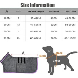 Bibykivn Dog Bathrobe, Adjustable Tightness Dog Bathrobe with Velcro Fastening, Quick-Drying Dog Bathrobe for Medium/Large Dogs (Grey, S)