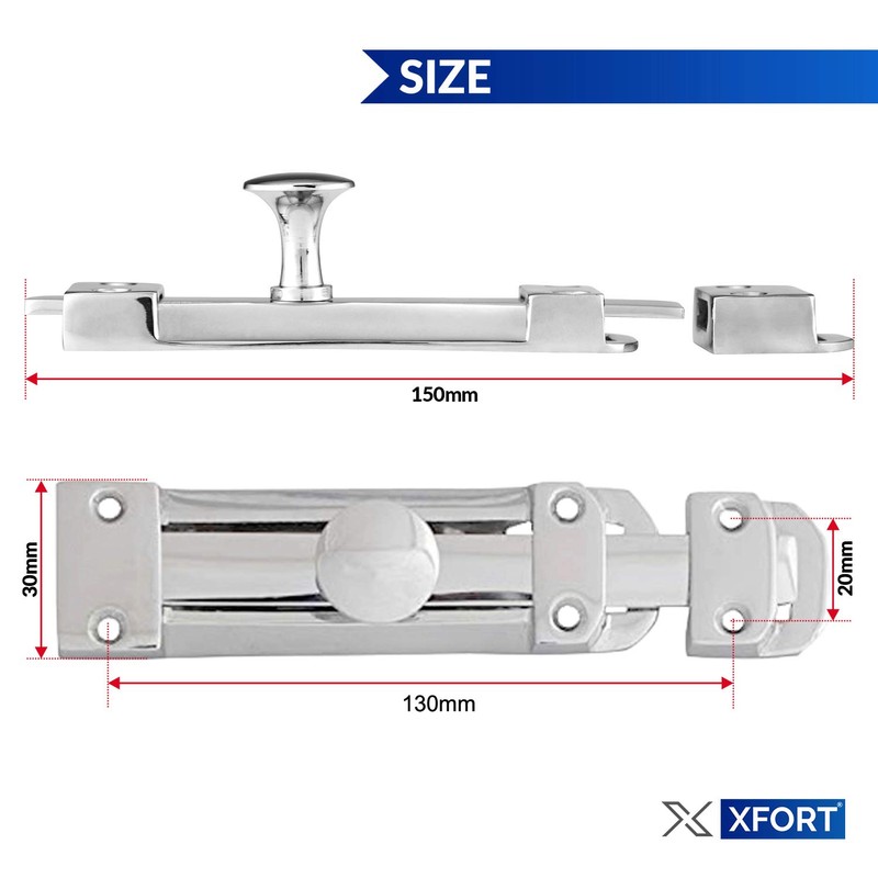 XFORT® 2 Pack Polished Chrome Door Bolt, Surface Mounted Sliding