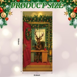 Preboun Christmas Door Cover Xmas Elk Reindeer Door Decorations 70 x 35 Inch Funny Deer Christmas Hanging Banner Photography Backdrop for Office Porch Winter Holiday Home Indoor Outdoor Decor