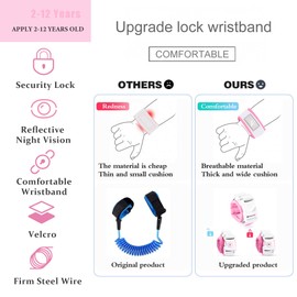 Toddler Harness Walking Leash- Child Anti Lost Wrist Link - Child Safety Harness - Upgrade with Reflective(6.5ft) - for Boys and Girls,Not Easy to Open Without Key (Pink)