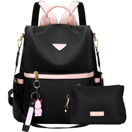 Leathario Women's Small Backpack, Theft-Proof City Backpack, PX4 Waterproof Backpack Handbag, Elegant Daypack for Office, Commuting, Work, Backpack Women for Travel, Shopping, Set black with pink