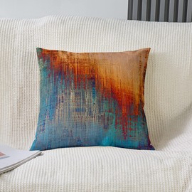 Vintage Abstract Throw Pillow Covers 16"x16" Set of 2 Soft Modern Grunge Art Pillow Cases Cushion Covers For Living Room Blue and Brown Messy Rust Painting Decorative Throw Pillowcases for Sofa