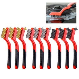 9 Piece Wire Brush Set Brass Wire Brush Stainless Steel Brush Nylon Brushes Curved Handle Makes Dirt Paint Scrubbing and Removal Easier