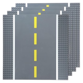 Strictly Briks Building Blocks Road Plates 10" x 10", 4 Pack Kids Brick Baseplates for City Road, Street, Race Track, Towns, Compatible with All Major Brands Classic Size (4 Straight)