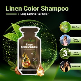 Herbishh Hair Color Shampoo 10 Sachet +1 Argan Hair Mask Pouch | 3 in 1 Hair Dye | PPD Free | Easy to Use | Gray Coverage | Travel Size | Available in 6 Colors | Long Lasting Hair Color (Linen)
