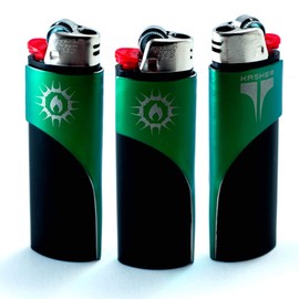 Kasher Classic Multi-Tool Lighter Case with Lighter - Lightweight, Durable Construction, Portable - Stainless Steel - Versatile Usage as Cutter for Opening Packages & More - Pack of 3 (Green)