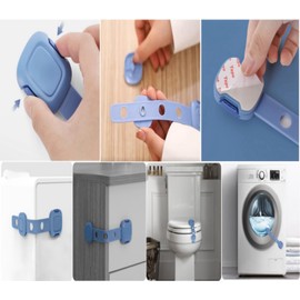 Anifm [12 Pieces] Baby Safety Kit - 4 Blue Adjustable Baby Locks,2 Cabinet Slide Locks,2 White Child Proof Hiden Locks and 4 Furniture Corner Guard