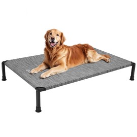 Veehoo Heavy Duty Elevated Dog Bed - Raised Dog Cot with Washable & Breathable Teslin Mesh, Non-Slip Silicon Feet, Cooling for Indoor or Outdoor, 41" x 27", Black Silver