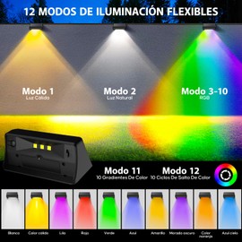 8 Piezas Lamparas Solares Exterior, Luces Solares Para Exterior Con 12 Modos De Luz Y Color, Lamparas De Casas Pared Con IP65 Impermeable Y Automatic On/Off, Para Patio Porche Jardin