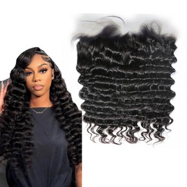 Nicewig HD Lace Frontal Closure Deep Wave Human Hair 13x4 Invisible SKINLIKE Lace Front Only, New Upgrade Pre Plucked Natural Hairline with Baby Hair 12inch