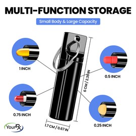 YourRx Keychain Pill Holder – Large Capacity Waterproof Travel Pill Organizer Pill Container for Tablets, Capsules – Durable Travel Friendly Pill Case for Purse Mini Pill Case (Black)