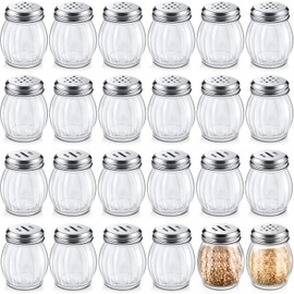 24 Pcs Glass Spices Shaker with Perforated Top Cheese Shaker with Slotted Stainless Steel Top Retro Swirl Style Jar Dispensers for Pepper Sugar Spice Home Kitchen Applications 6 Ounce (Modern Style)